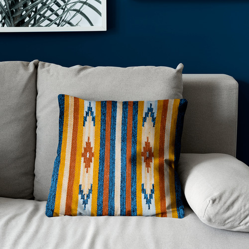 2 Capa De Almofada Kilim 100% Algodão 45x45 M01 Cor D1kil Azul Amarelo Vermelho Laranja Bege Cru