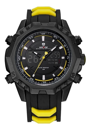 Relógio Masculino Weide Anadigi Wh6406b - Preto E Amarelo