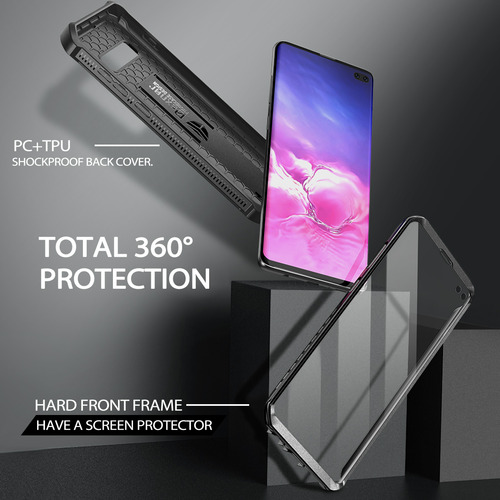 Funda Dexnor Para Samsung Galaxy S10 Plus, Protector De Pantalla Y Soporte Integrados, Funda De Protección De Grado Militar