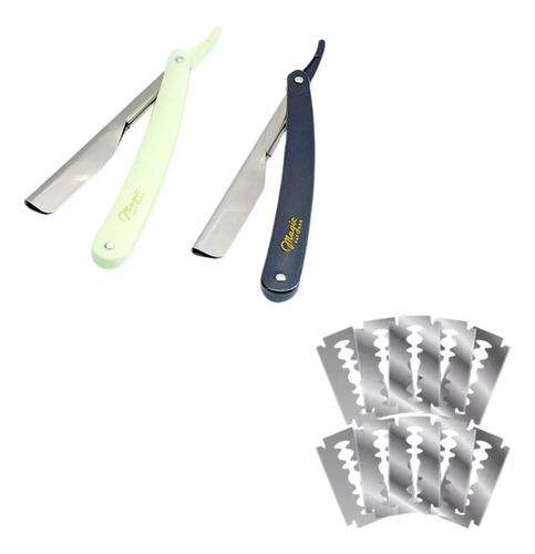 Navaja Barbero Magic Hojas Barberia PeluquerĂa + 10 Hojillas Negro