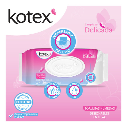 Toallas Higiene Intima Kotex Limpieza Delicada 56 Pza