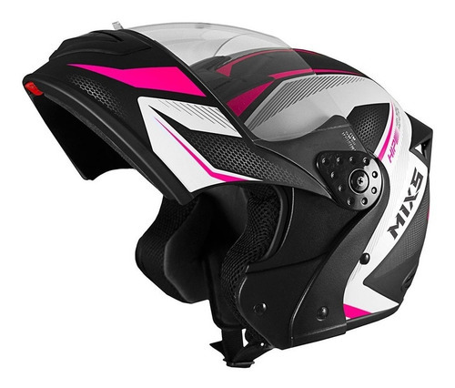 Capacete Mixs Gladiator Neo Brilhante Escamoteavel Cores Tamanho Do Capacete 58 Cor Preto Com Rosa