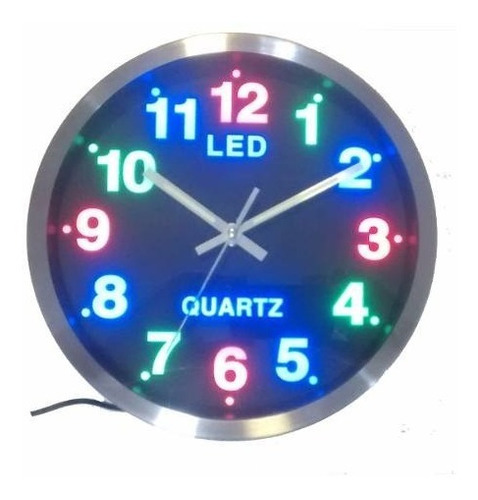 Relógio De Parede Led Analogico Grande Aluminio 30cm Color