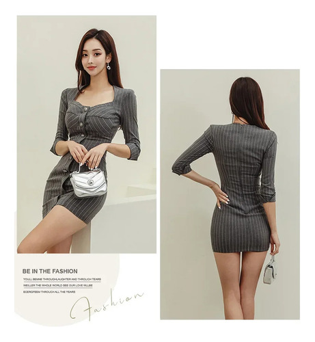 Minivestido Ajustado A Rayas Con Cuello Cuadrado Para Mujer