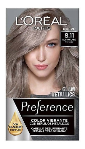 Kit Crema reveladora L'Oréal Paris  Preference Tinte Para Cabello Preference L'oréal Paris tono 8.11 rubio claro metálico para cabello