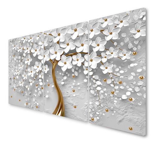 Imagem 1 de 4 de Quadro Luxo Decorativo Flores Cerejeira Branca Efeito 180x90