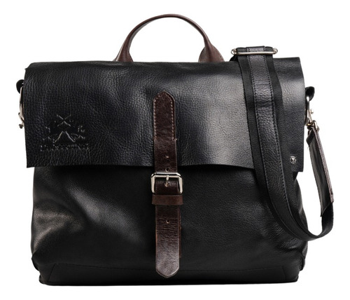 Morral La Martina Cuero Combinado Negro Y Marrón Hombre