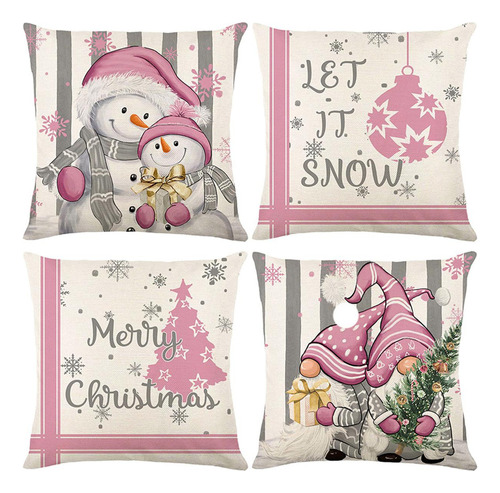 Ghb Funda De Almohada De Muñeco De Nieve Navideño 4 Piezas