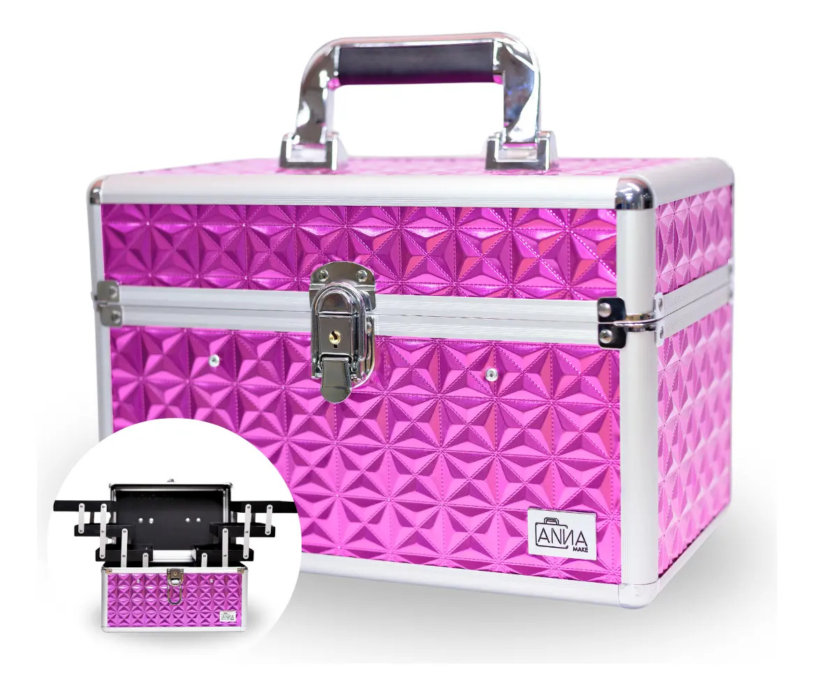 Anna Make Maleta de Maquiagem Profissional R210 Vazia Rosa
