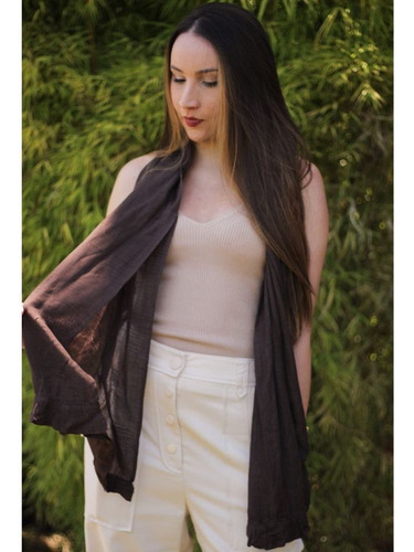 Bufanda con volantes Pashmina para mujer con pañuelo detallado de color marrón a la moda