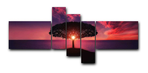 Cuadro Decorativo Canvas 5pz 170x80 Arbol Puesta De Sol