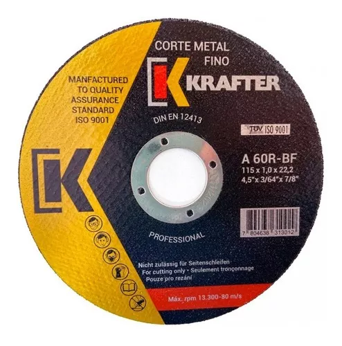 Disco De Corte Para Metal Plano 115 Mm ( 4 1/2 )X 1.2Mm (3/64)X 22.2Mm  (7/8)