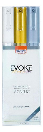 Marcador Artístico Evoke Acrílico Blister C/3un Branco,prata