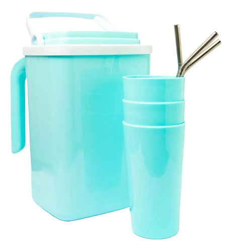 Kit Terere Verano Con Termo 3 Litros Vasos Y Bombillas