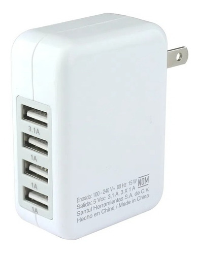 Cargador 4 Puertos Usb Sanelec 2491 Blanco