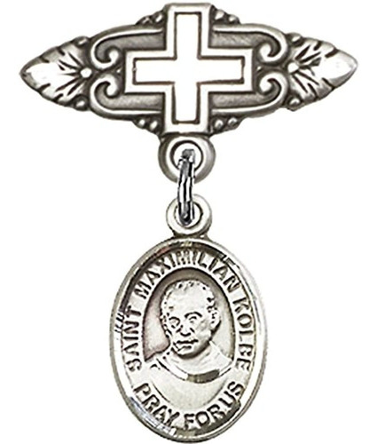 Plata De Ley Bebé Badge With St. Maximiliano Kolbe Encanto Y