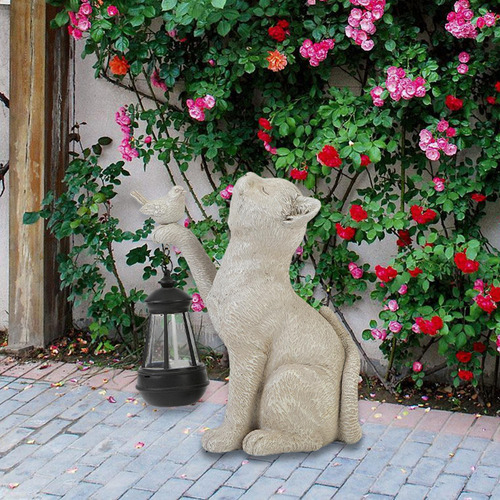 Estatua De Gato Con Luz Solar Para Jardín Al Aire Libre,