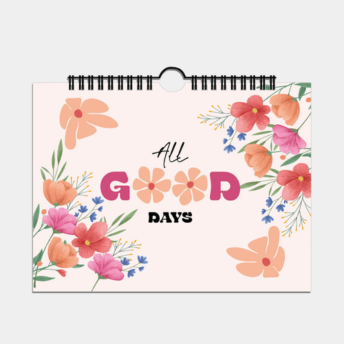 Bloc De Notas Inspirador Con Tema De Flores De Borde, 12 Mes