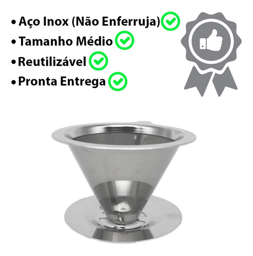 Imagem 3 de 7 de Coador Filtro De Café Chá Reutilizável Em Aço Inox Tamanho M