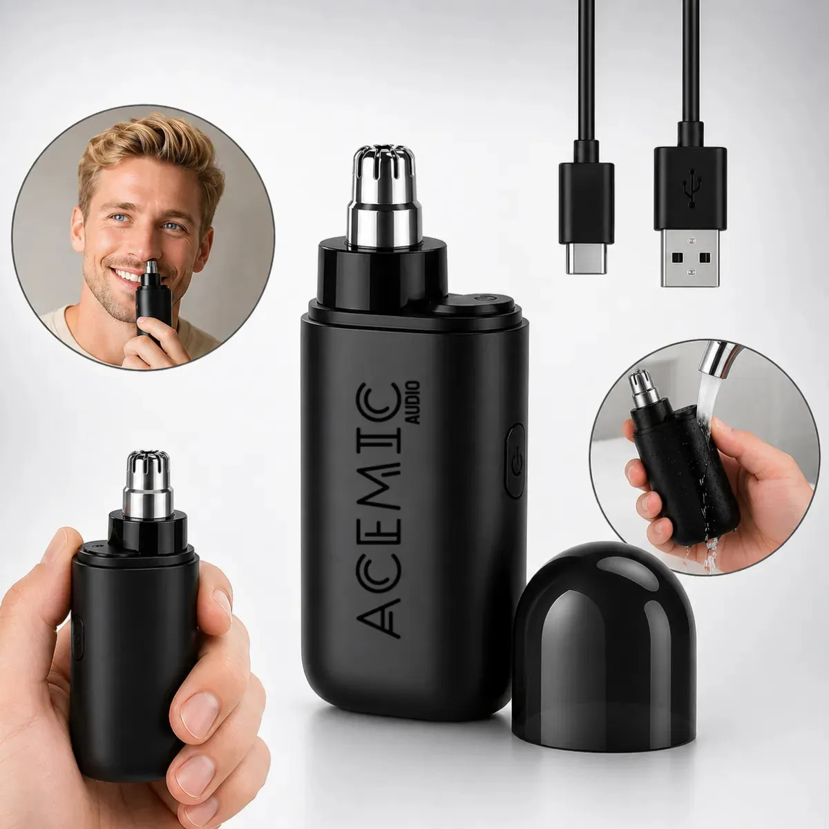 Aparador De Pelos Nariz E Orelha Elétrico Recarregável Sem Fio Acemic Preto Cortador Nasal Portátil Masculino E Feminino Para Higiene Pessoal Remoção De Pelos Com Praticidade E Pre