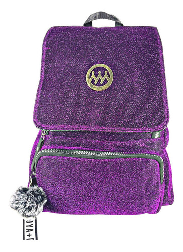 Mochila Feminina Feminino Juvenil Mochilinha  Pompom Cor Roxo