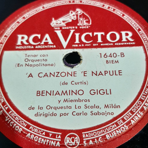 Pasta Beniamino Gigli Orquesta Scala Milan Rca Victor C477