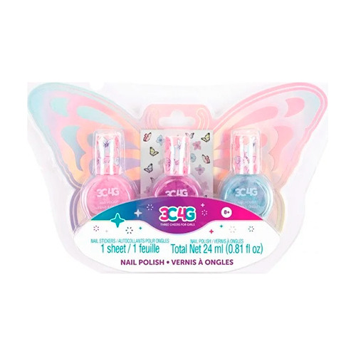 Kit De 3 Esmaltes De Uñas Intantil Mariposa Universo Binario