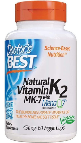 Vitamina K2 Mk-7 Con Menaq7 45 Mcg Doctors Best 60 Capsulas