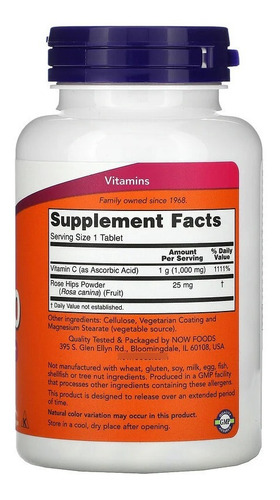 Imagem 2 de 4 de Vitamina C + Rose Hips, Liberação Gradual 1000mg - 100 Tabls