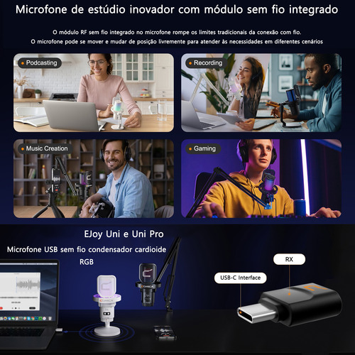 Microfone Sem Fios Usb Comica Uni Pro (a) Suporte Cantilever