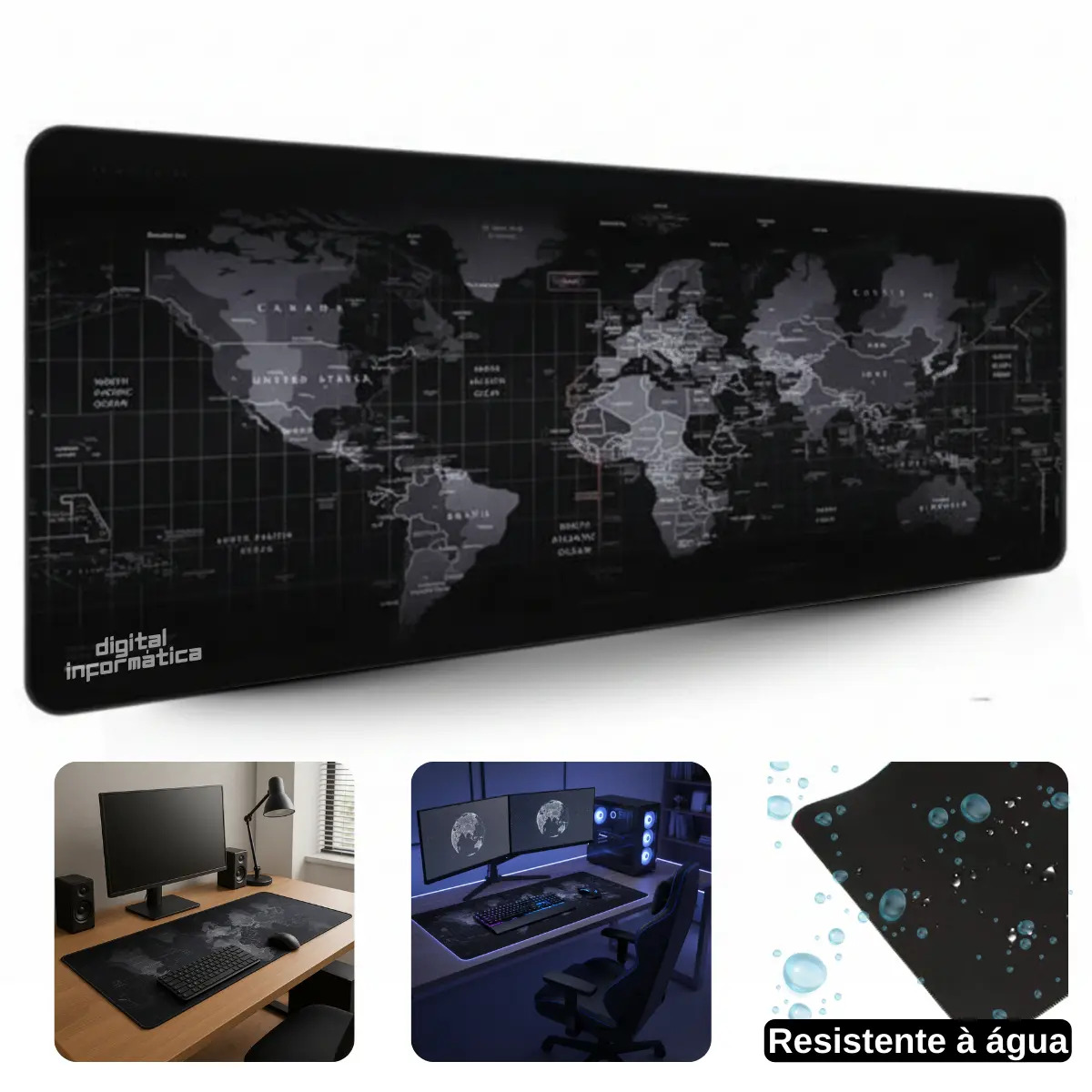 Mouse Pad Gamer Grande 70x35 Profissional Antiderrapante Speed Mapa Mundi Digital Informática