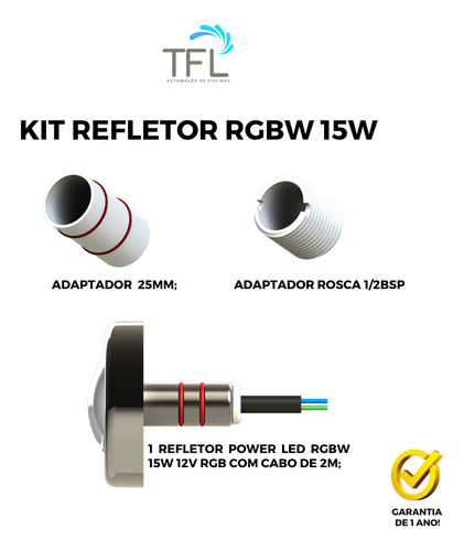 Refletor Iluminação Piscina Tholz - Power Led 15w Rgbw Inox