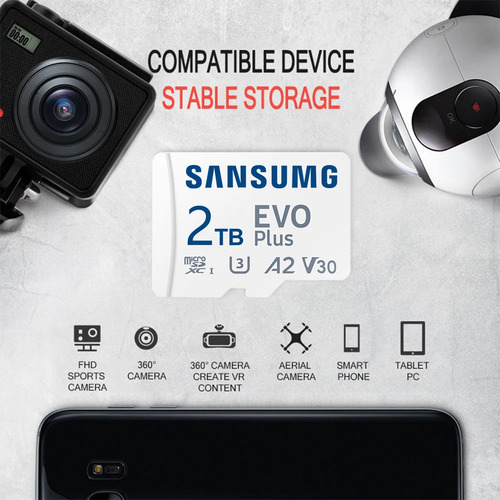 Cartão Sd Memoria Sansumg Plus 2tb Class 10 V30 + Adaptador