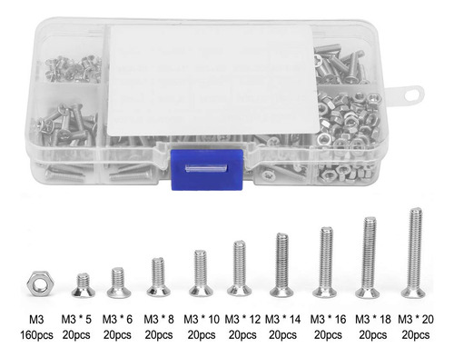 340pcs M3 Acero Inoxidable Cruz Tornillo De Cabeza Plana, To