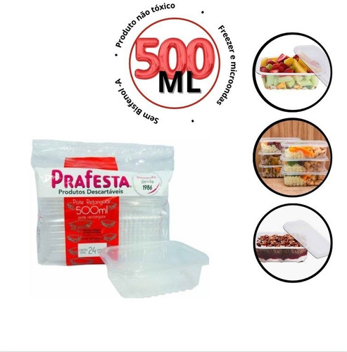 Pote Prafesta 500ml Freezer Microondas Marmita -24un