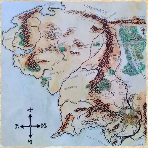 Imagen 5 de 8 de Lámina Lord Of The Rings Mapa Tierra Media Pintado A Mano