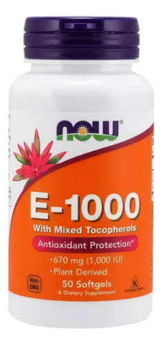 Vitamina E-1000 670mg 50 Softgels C/ Tocoferois - Now Foods Sabor sem