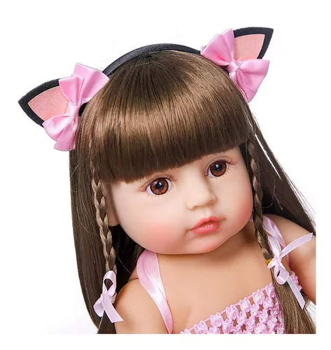 Brastoy Boneca Bebê Reborn Silicone Menina Olhos Castanhos Original 55cm