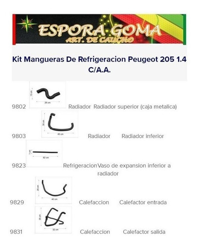 Kit Mangueras De Refrigeracion Peugeot 205 1.4 Con Aire