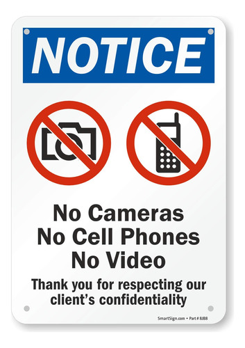 No Camera Telefono Celular Video  Sign 7  X 10  Aluminio