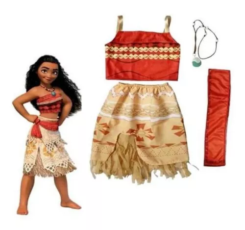 Fantasia Infantil Moana Com Top De Alça, Colar E Faixa