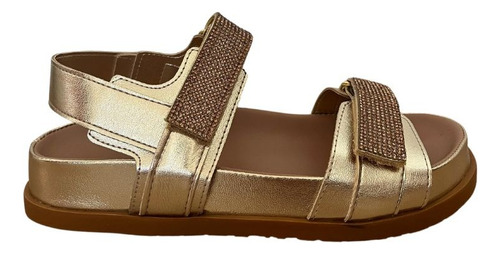 Sandália Papete Dourada Velcro Glam