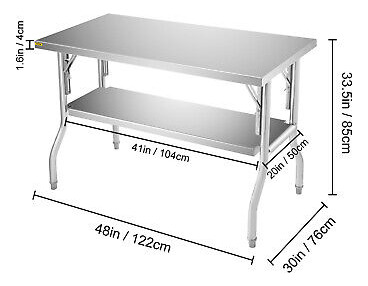 Vevor Folding Work Prep Table Stainless Steel With Under Oah