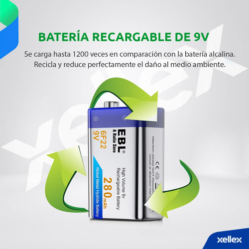 Batería Recargable 9v Ebl Original Ni-mh 280mah X 1 Unidad