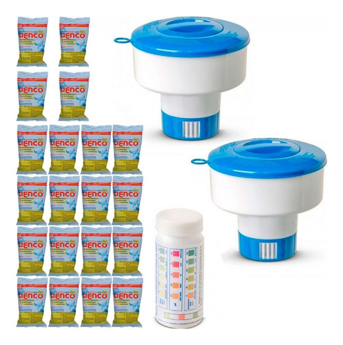 Kit 2 Flutuadores + 20 Pastilhas Cloro 3x1 + 50 Fita Teste