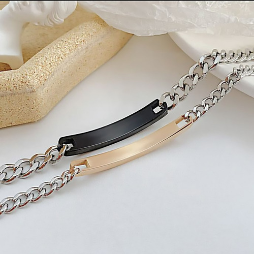 Pulseras Parejas Novios Enamorados Rey Reina Acero Inoxidabl Color Plateado Largo 21 Cm