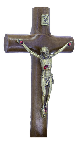 Crucifixo Madeira De Mesa Cristo Em Metal - 12 Cm Ov Cor Marrom