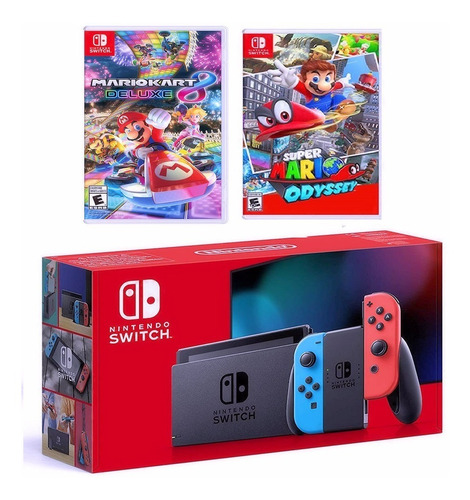 Consola Nintendo Switch Neon + Mario Kart 8 + Odyssey