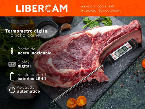 Imagen 3 de 10 de Termometro Digital Cocina Lcd Pinchacarne Liquido Acero Inox