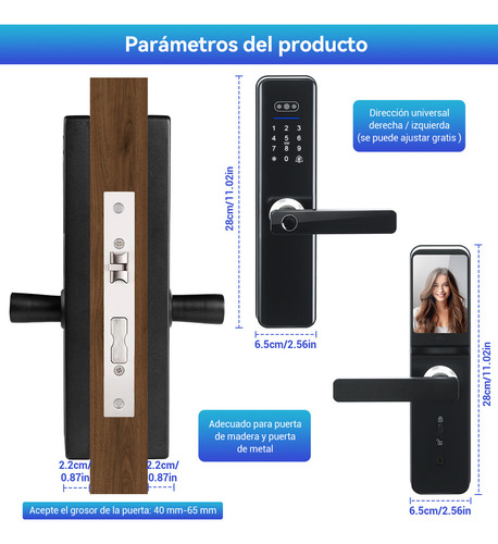 Cerradura Electrónica Digital Inteligente Wifi Tuya App Con Cámara Espesor De La Puerta Recomendado 40-65mm Derecha/lzquierda